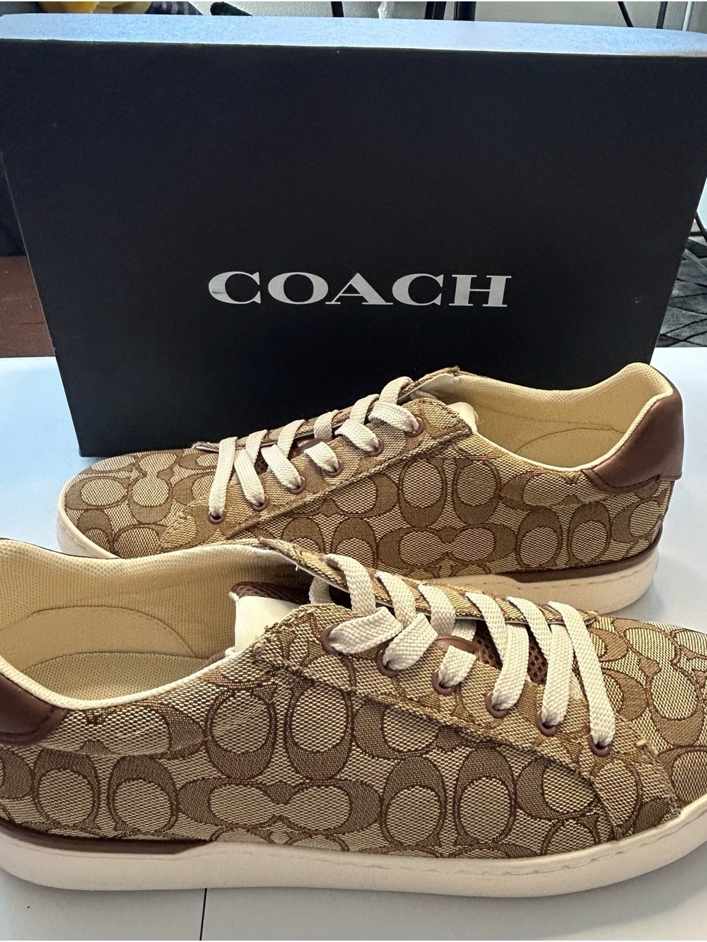 Coach Khaki Signature Canvas Lace-Up Sneakers